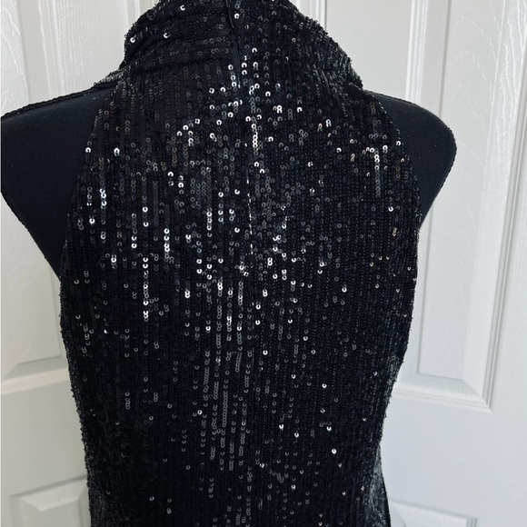 🩷 Rachel Roy Black Sequined Sleeveless Jumpsuit Lined Cowl Neck Romper Size 14 - Picture 11 of 13